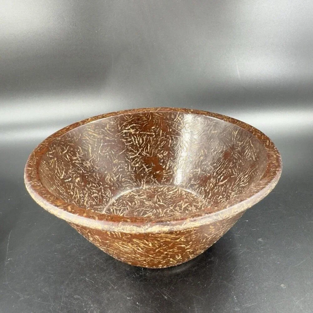 Vintage Permelite Melamine Faux‎ Wood USA Dish Bowl Marked On Bottom Set 2 Pcs